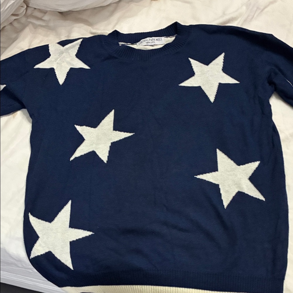 Central Park West Navy and White Star Crewneck Sweater